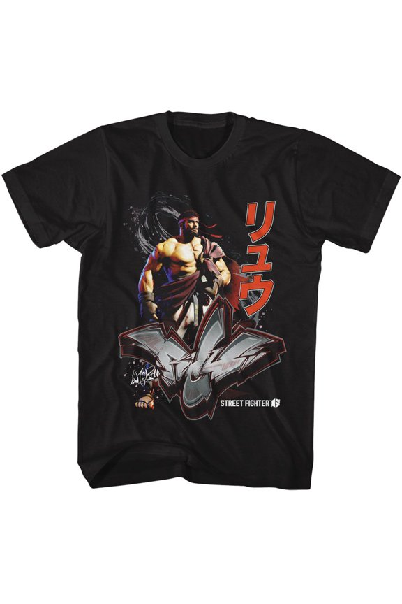 Street Fighter Ryu Grafitti Black Adult T-Shirt