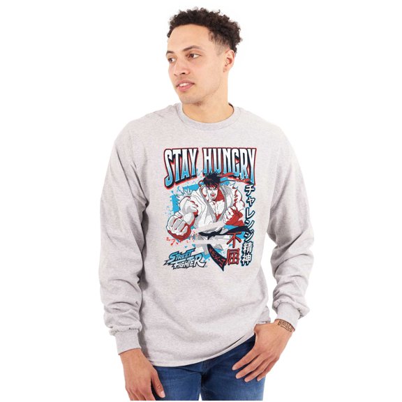 Street Fighter Ryu Stay Hungry Men Big & Tall Long Sleeve Tee Brisco Brands 3X