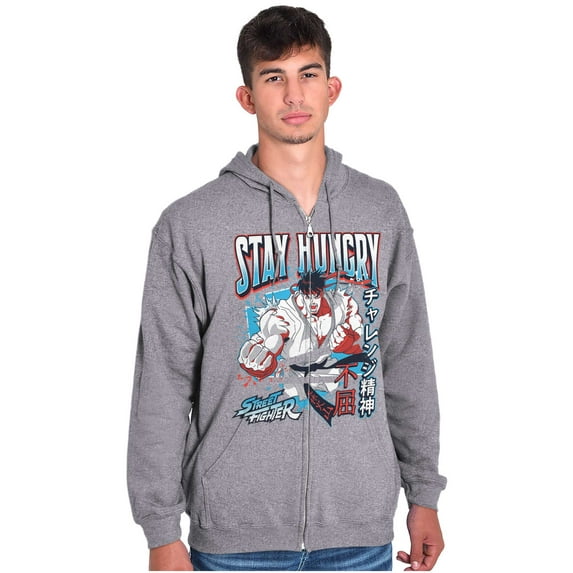 Street Fighter Ryu Stay Hungry Men Big & Tall Zip Hoodie Brisco Brands 3X