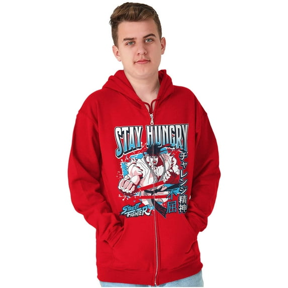 Street Fighter Ryu Stay Hungry Men Big & Tall Zip Hoodie Brisco Brands 3X
