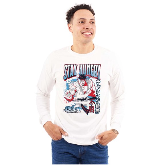 Street Fighter Ryu Stay Hungry Men's Long Sleeve Tee T Shirt Brisco Brands S
