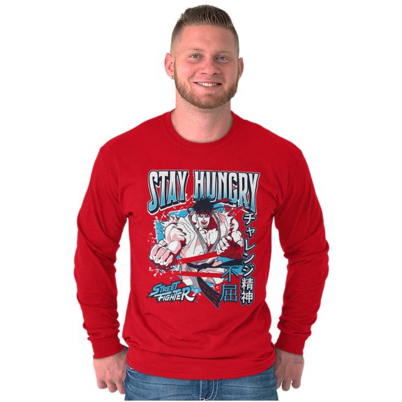 Street Fighter Ryu Stay Hungry Men's Long Sleeve Tee T Shirt Brisco Brands X