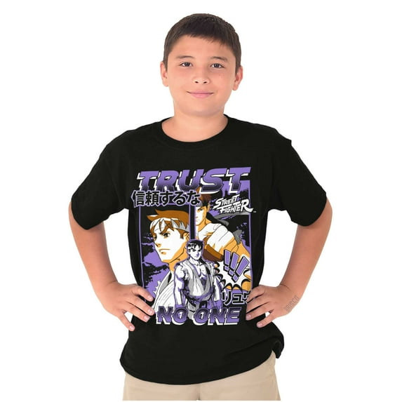 Street Fighter Ryu Trust No One Crewneck T Shirts Boy Girl Teen Brisco Brands L