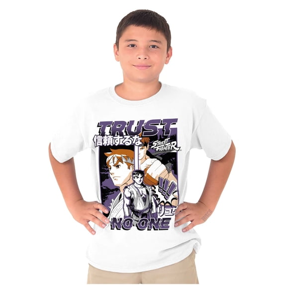 Street Fighter Ryu Trust No One Crewneck T Shirts Boy Girl Teen Brisco Brands XS