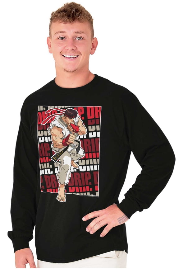 Street Fighter Ryu Video Game Drip Long Sleeve TShirt Men Women Brisco Brands S