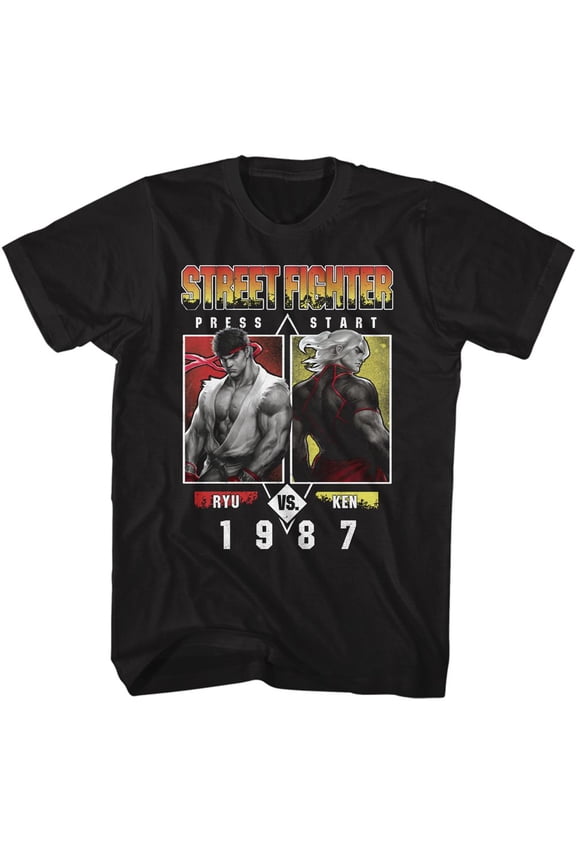 Street Fighter Ryu Vs Ken 1987 Black Adult T-Shirt 2Xlt