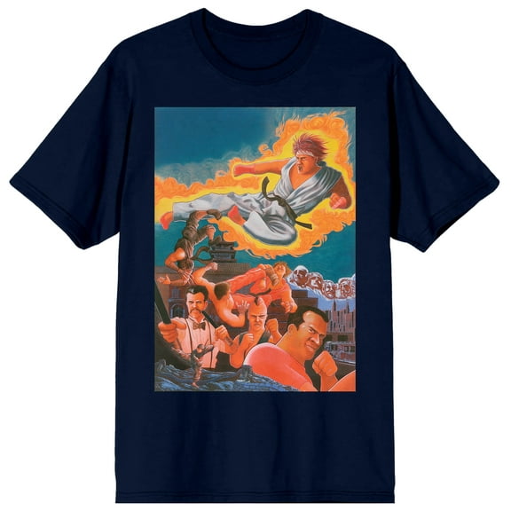 Street Fighter Ryu in Flame Mens Navy Blue Graphic Tee - S