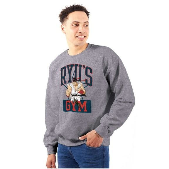 Street Fighter Ryu's Gym Workout Men's Crewneck Sweatshirt Brisco Brands S