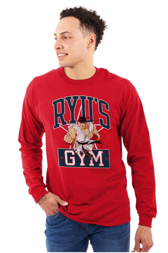 Street Fighter Ryu's Gym Workout Men's Long Sleeve Tee T Shirt Brisco Brands S