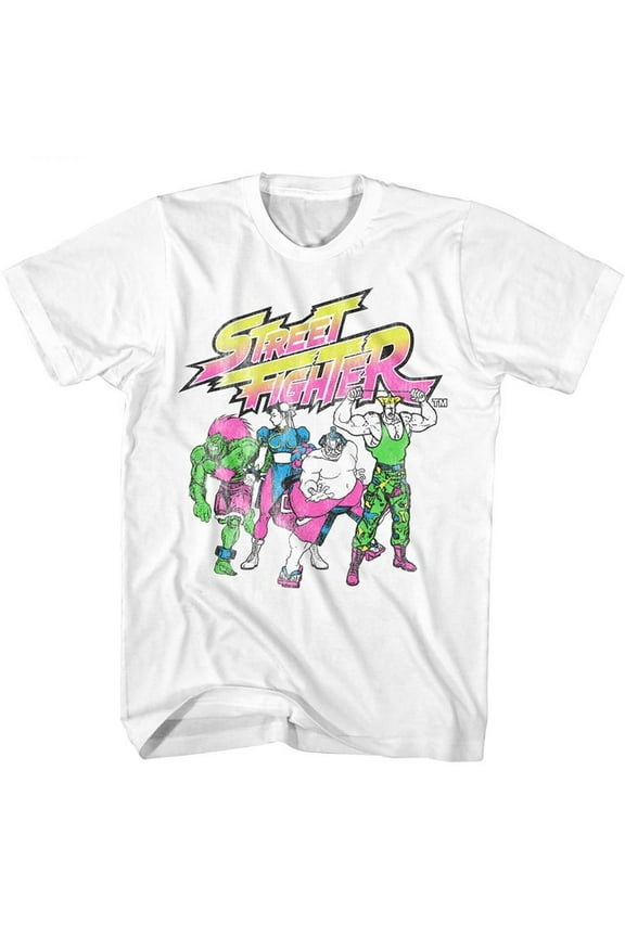 Street Fighter SF 2 Neon Fighters White Adult T-Shirt