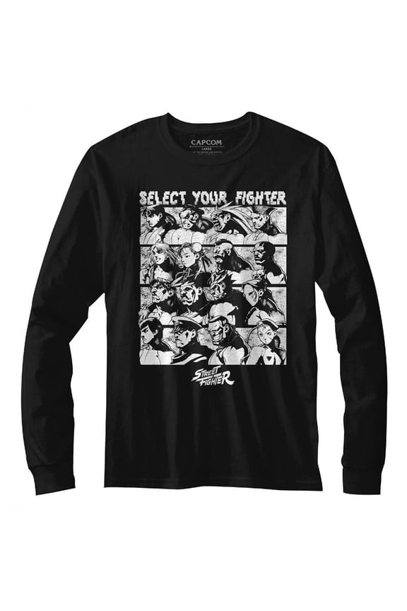 Street Fighter Select Screen Black Adult Long Sleeve T-Shirt