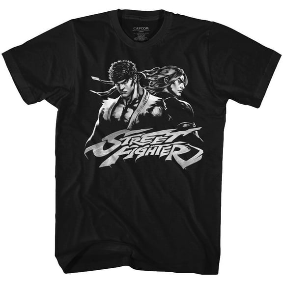 Street Fighter Two Dudes Black Adult T-Shirt
