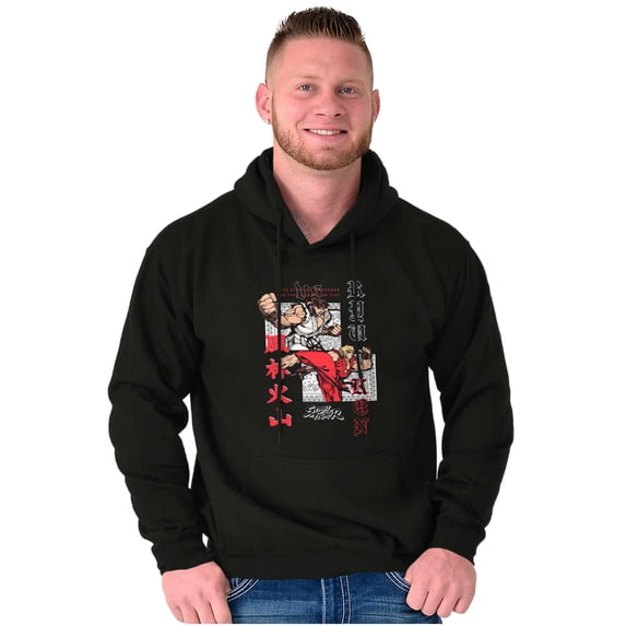 Street Fighter Urban Kanji Ryu Ken Graphic Pullover Hoodie Brisco Brands S