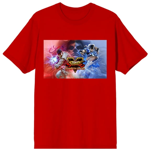 Street Fighter V Ryu Chun-Li Gill Characters Men's Red T-Shirt-XL
