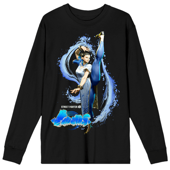 Street Fighter VI Chun Li Graffiti Name Crew Neck Long Sleeve Black Adult Tee