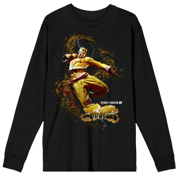 Street Fighter VI Jamie Graffiti Name Crew Neck Long Sleeve Black Unisex Adult Tee