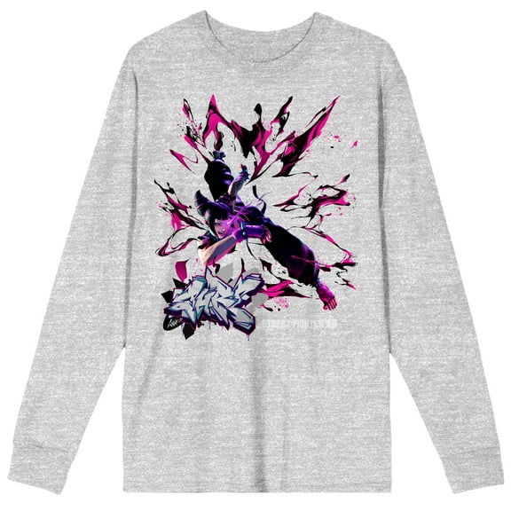 Street Fighter VI Juri Graffiti Name Crew Neck Long Sleeve Athletic Heather Adult Tee-XL