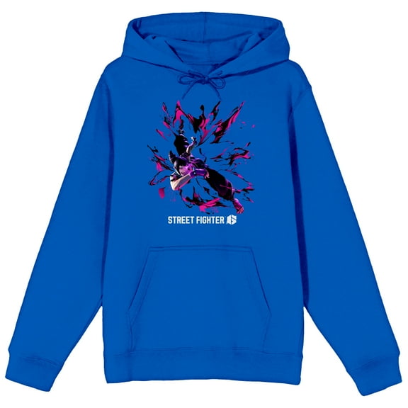 Street Fighter VI Juri Round Frame Long Sleeve Royal Blue Adult Hooded Sweatshirt-Medium