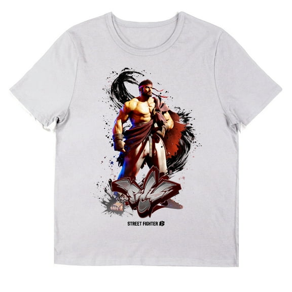 Street Fighter VI Ryu Graffiti Name Crew Neck Short Sleeve Women's White T-shirt-XL