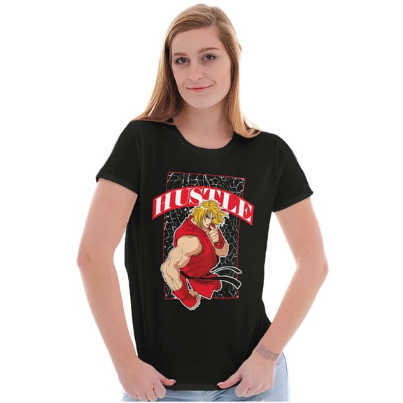 Street Fighter Video Game Ken Hustle Womens Slim Fit Graphic Tee Brisco Brands S