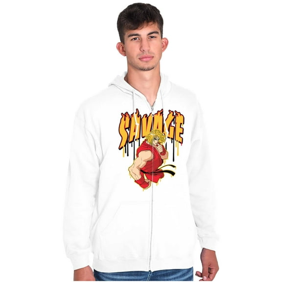 Street Fighter Video Game Ken Savage Unisex Fleece Graphic Zip Up Hoodie Brisco Brands 4X