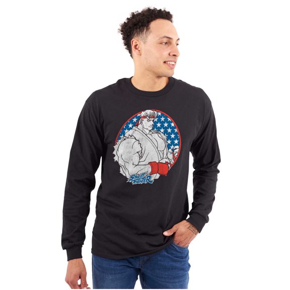 Street Fighter Vintage Video Game Men's Long Sleeve Tee T Shirt Brisco Brands S