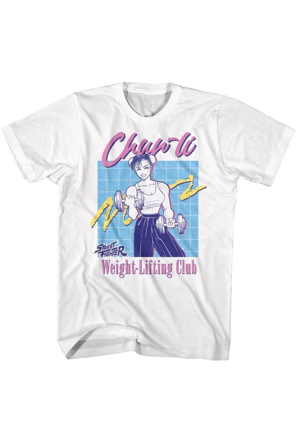 Street Fighter Chun-Li Weight-Lifting Club Men's T Shirt (White, AdultXL)