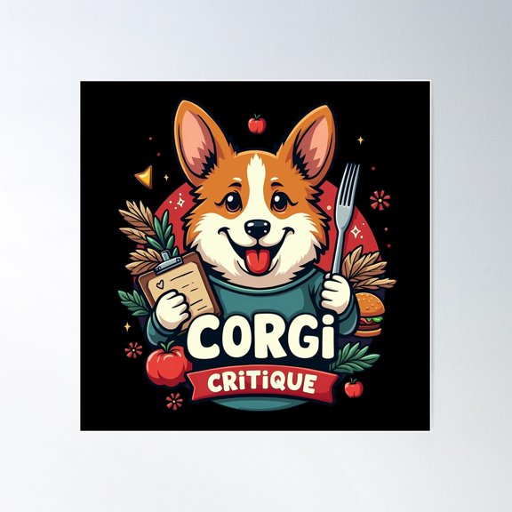 Street Food Critic Corgi – Corgi Critique Gourmet Adventure Poster Wall Art, Modern Wall Decor For Living Room Bedroom, 30x30 UNFRAMED