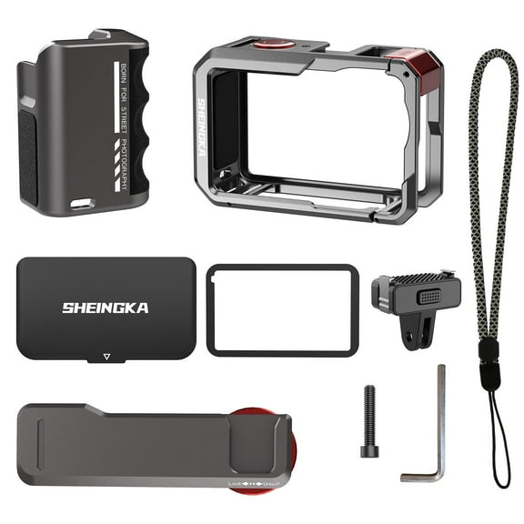 Street Grip Vlog Holder Combo for DJI Osmo Action 6 Camera,Rabbit Magnetic Quick-Release Cage Camera Grip with Lens Hood & Shutter Button, Cold Shoe Mount Accessories