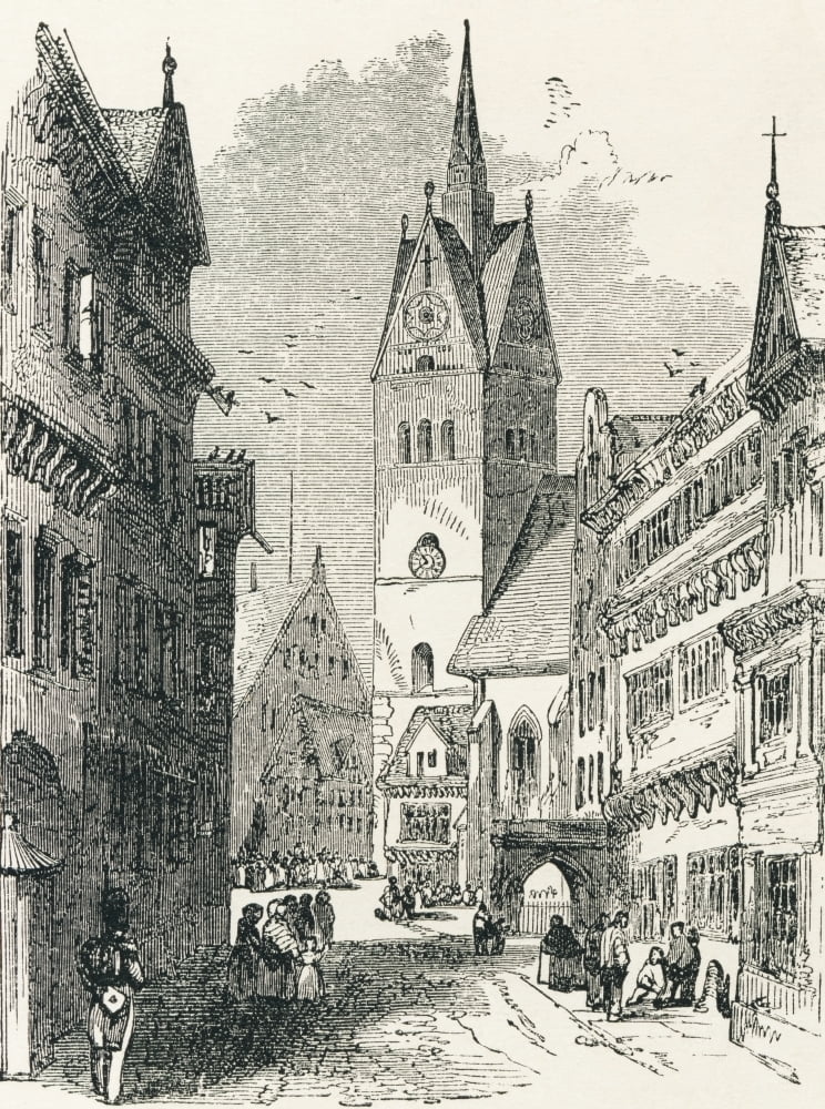 A Street In Hanover Lower Saxony Germany In The 19Th Century From Pictures From The German Fatherland Published C1880 Canvas Art - Ken Welsh Design Pics (13 x 17)