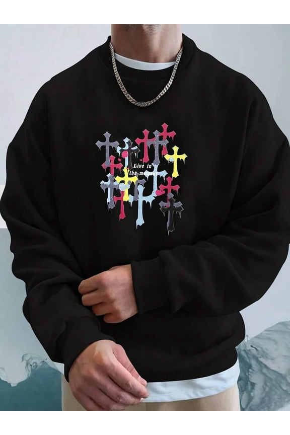 Street Hip-Hop Retro Pattern 270g Front-Printed Crew Neck Sweatshirt, Men'S Regular-Fit Sweatshirt, Suitable For Autumn/Winter Style Top-Autumn Clothing 270G Unisex Crew Neck Sweatshirt - Urban Stre