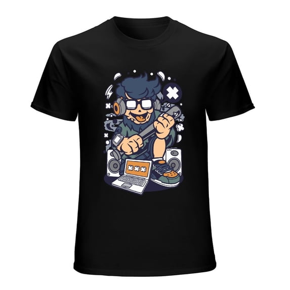 Street Hipster Vintage T-shirt Mens Cotton Classic Crewneck Short Sleeve Tees Unisex Black XL