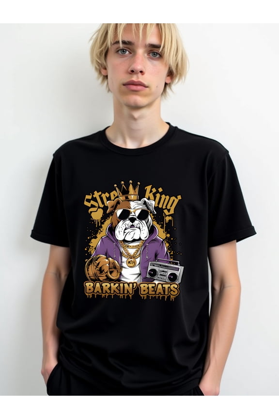 Street King Barking Tee Men's round neck T-shirt black 2026 casual Hip-hop street style summer and spring season Original Unisex Shirt Printed tshirts