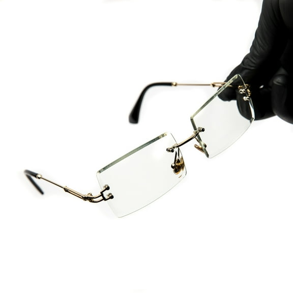Street Knitted Men's Rimless Gold Frame Clear Lens Hip Hop Sunglasses, Clear