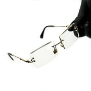 Street Knitted Mens Rimless Gold Frame Clear Lens Hip Hop Sunglasses, Clear
