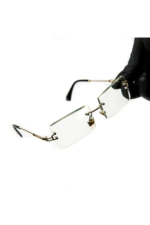 Men's Rimless Gold Frame Clear Lens Hip Hop Sunglasses, Clear