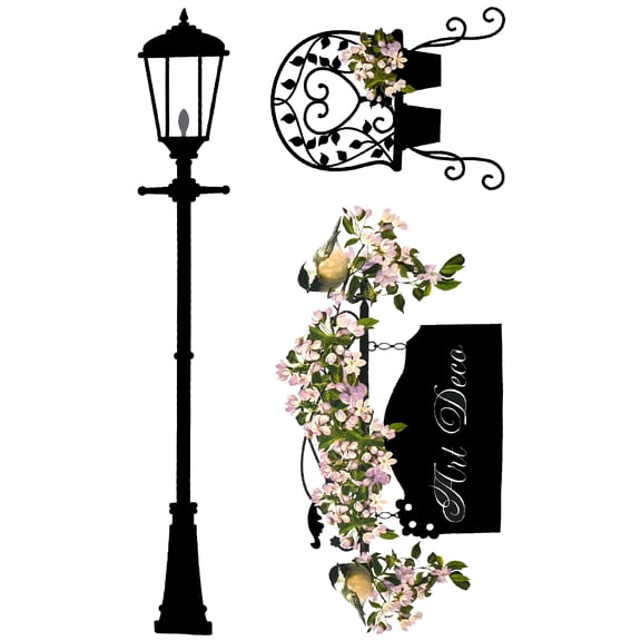 Street Lamp Art Deco Garden Style Easy Peel and Stick DIY Wall Decal Adhesive Sticker for Home, Office, Workplace, Spa, Nail Salon, Beauty Salon, Nursery, Playroom and Classroom Decor