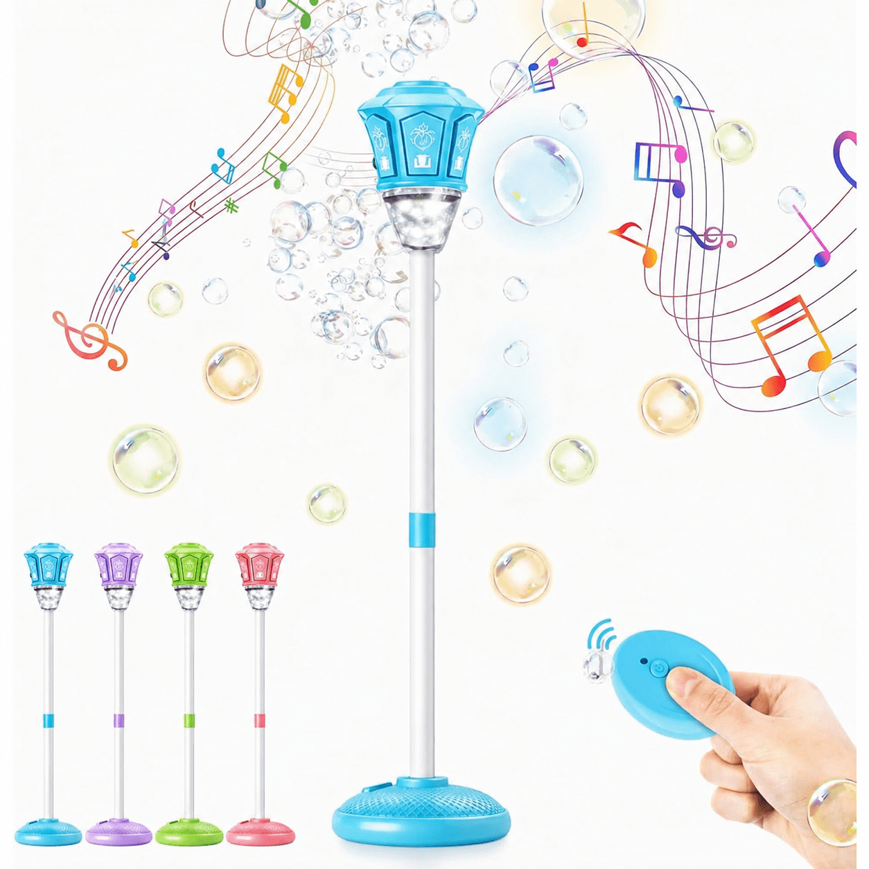 Street Lamp Bubble Machine, 2026 New Automatic Bubble Machine Stand with Light Music, Adjustable Standing Bubble Maker Blower Torch-Shaped for Outdoor Party Birthday Wedding (Blue)