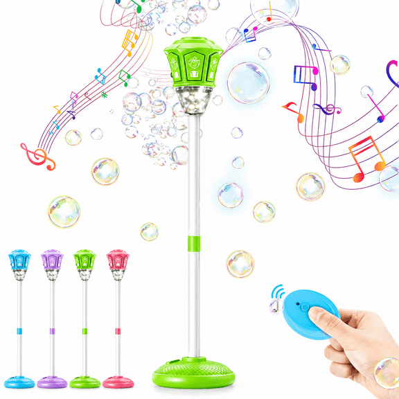 Bubble Torch Machine, Automatic Bubble Maker with LED Lights and Music, Adjustable Stand Blower for Outdoor Party, Birthday and Wedding (Green)