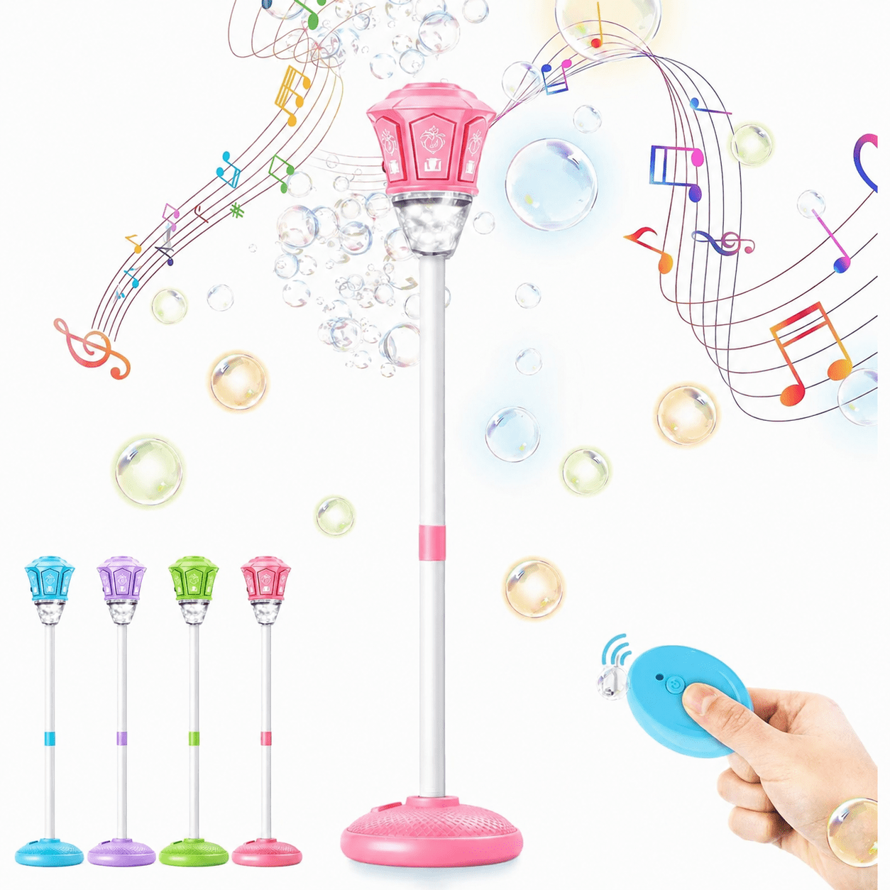Street Lamp Bubble Machine, 2026 New Automatic Bubble Machine Stand with Light Music, Adjustable Standing Bubble Maker Blower Torch-Shaped for Outdoor Party Birthday Wedding (Pink)