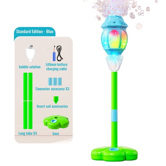 Street Lamp Bubble Machine – Automatic Bubble Blower with LED Lights – Rechargeable Outdoor Party Bubble Maker (Blue)