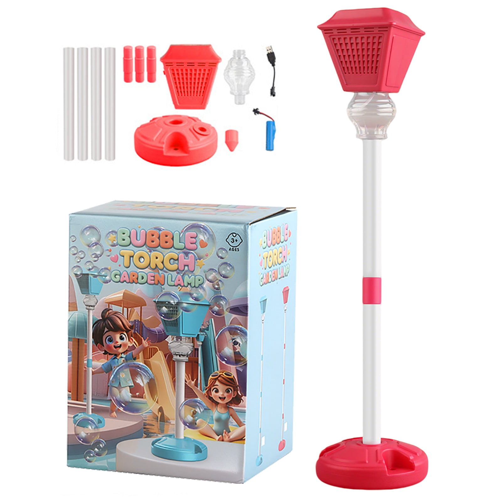 Street Lamp Bubble Machine,Bubble Machine Automatic Standing Bubble Maker,Adjustable Height Up To 47 Inches,Outdoor Powered Bubble Blower With Led Lights,Vertical Yard Party Wedding Decoration Gift