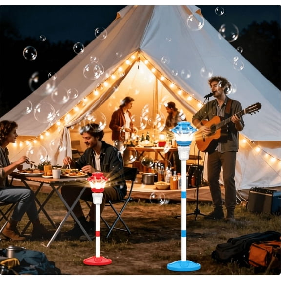 Street Lamp Bubble Machine with Light & Music, Rechargeable Outdoor Bubble Torch, Adjustable Height Bubble Blower, 3-Mode Control with Removable Wand, Party & Summer Outdoor Bubble Decor