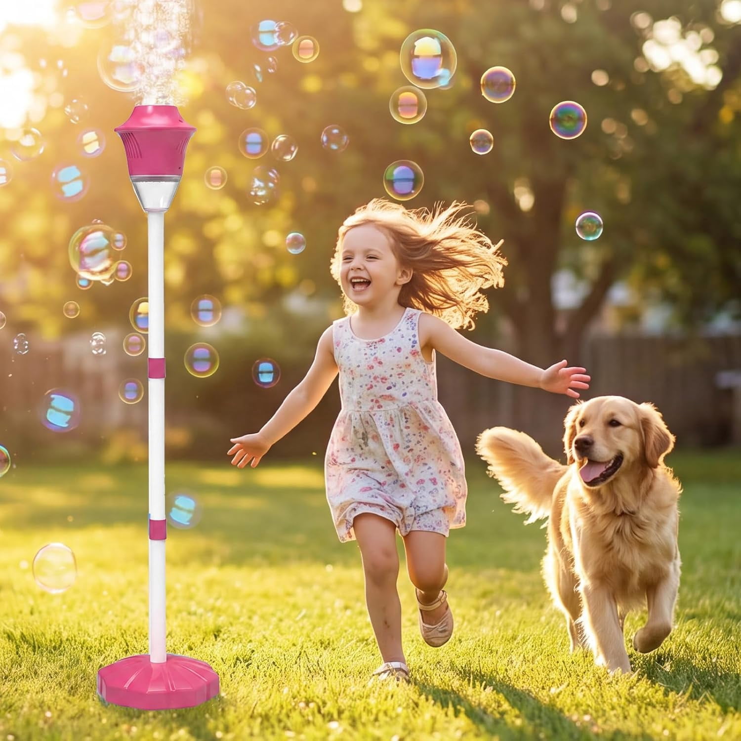 Street Lamp Bubble Machine - Portable Bubble Blower Maker with Lights and Music, Automatic Bubble Stand Machine for Parties Birthday Wedding Summer Outdoor (Red)