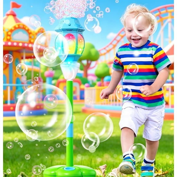 Street Lamp Bubble Machine with Lights and Music – Rechargeable Outdoor Bubble Blower for Parties – Battery Powered (Pink)