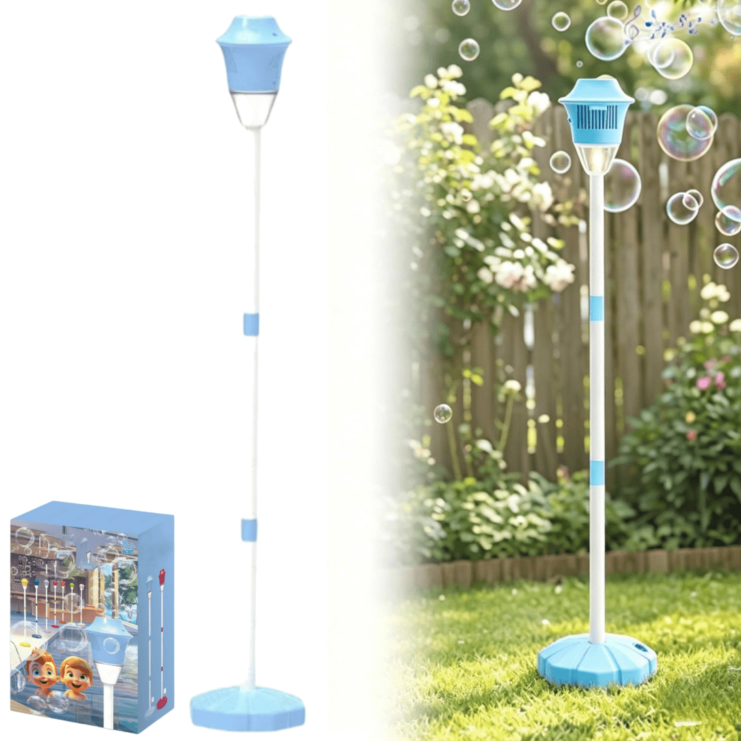 Street Lamp Bubble Tower with Lights, 2026 New Rechargeable Standing Bubble Maker, Adjustable Height Street Light for Outdoor Garden, Patio, Wedding, Party and Event Decor(Blue)