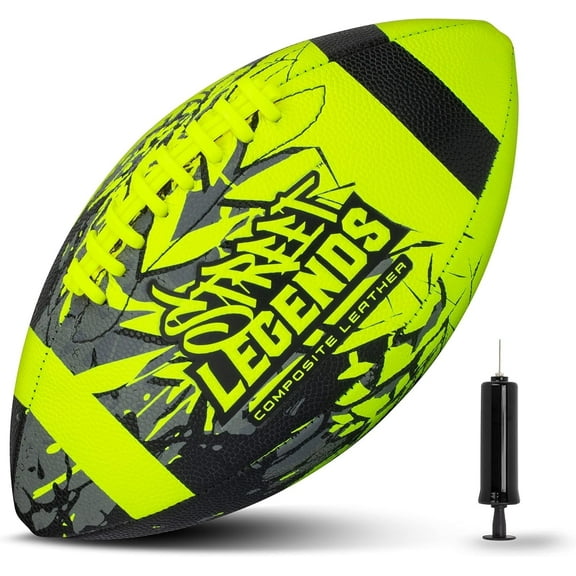 Street Legends Youth Football for Kids, Graffiti Printed Composite Leather Size 8, Includes Pump