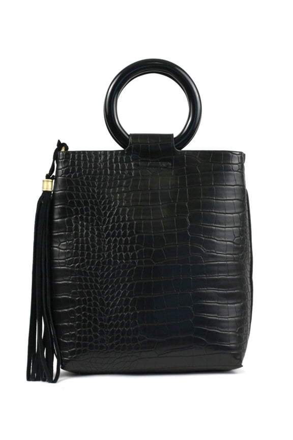 Black Croco Mini Tote with Ring Handle