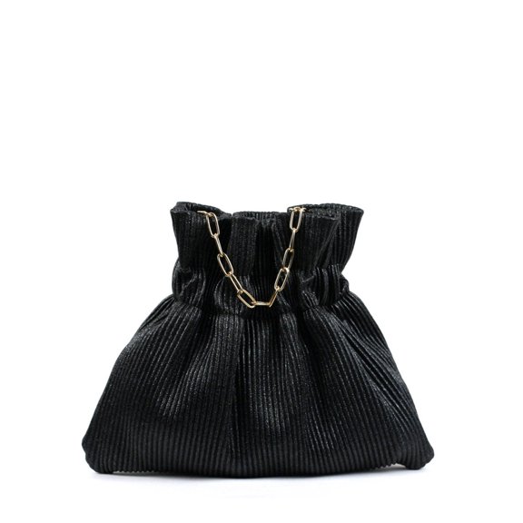 Street Level Ribbed Mini Evening Bag with Chain, Black