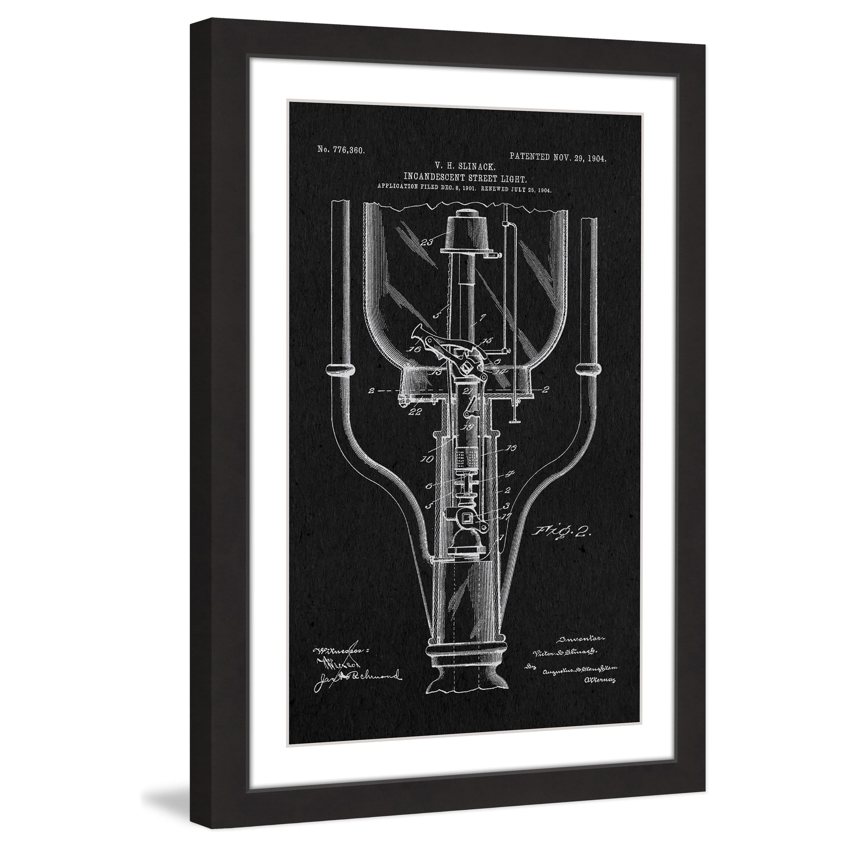 "Street Light 1904 Black Paper" Framed Painting Print